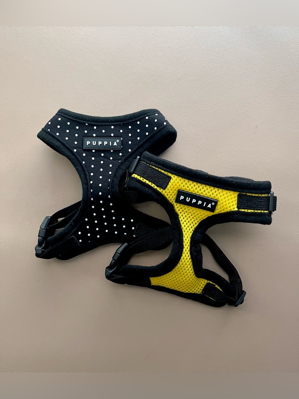 Puppy ‘Puppia’ Polka Dot and Sporty Yellow Harnesses Bundle NWOT